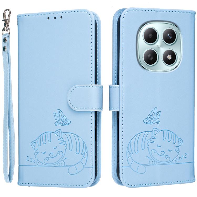 Cat Butterfly Embossed RFID Vegan Leather Phone Case with Strap, For Redmi 15a 5G, For Redmi A7 Pro 4G 171mm, For Redmi Turbo 5 Max / Poco X8 Pro Max 5G, For Redmi Turbo 5 / Poco X8 Pro 5G, For Redmi K90 ProMax / Poco F8 Ultra                          ...
