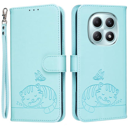 Cat Butterfly Embossed RFID Vegan Leather Phone Case with Strap, For Redmi 15a 5G, For Redmi A7 Pro 4G 171mm, For Redmi Turbo 5 Max / Poco X8 Pro Max 5G, For Redmi Turbo 5 / Poco X8 Pro 5G, For Redmi K90 ProMax / Poco F8 Ultra                          ...