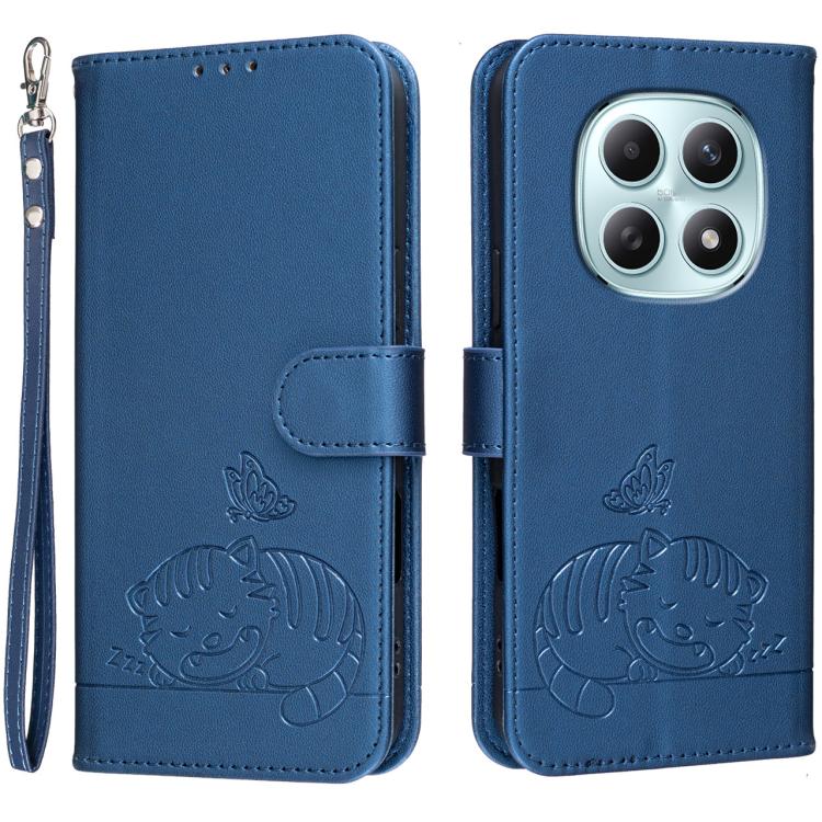 Cat Butterfly Embossed RFID Vegan Leather Phone Case with Strap, For Redmi 15a 5G, For Redmi A7 Pro 4G 171mm, For Redmi Turbo 5 Max / Poco X8 Pro Max 5G, For Redmi Turbo 5 / Poco X8 Pro 5G, For Redmi K90 ProMax / Poco F8 Ultra                          ...
