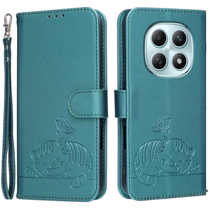 Cat Butterfly Embossed RFID Vegan Leather Phone Case with Strap, For Redmi 15a 5G, For Redmi A7 Pro 4G 171mm, For Redmi Turbo 5 Max / Poco X8 Pro Max 5G, For Redmi Turbo 5 / Poco X8 Pro 5G, For Redmi K90 ProMax / Poco F8 Ultra                          ...