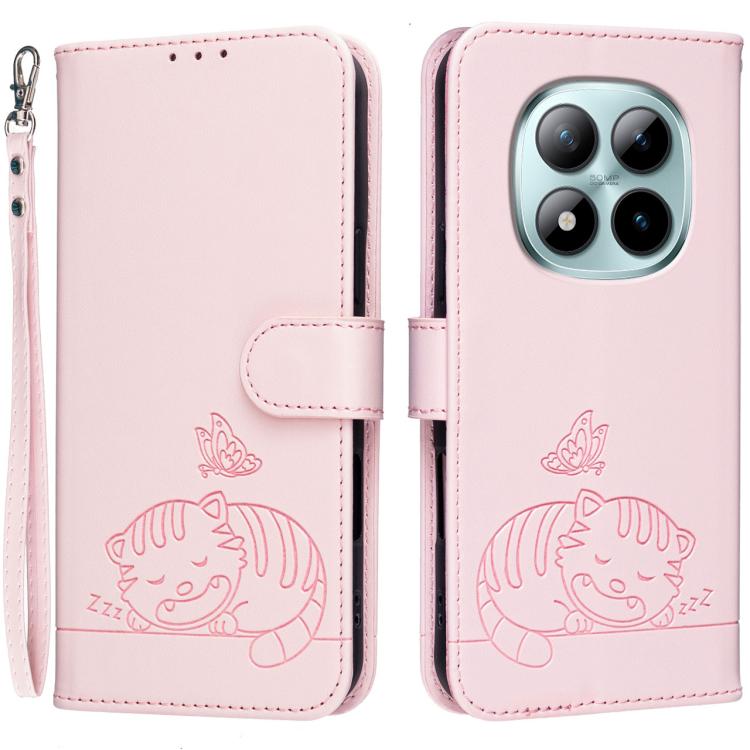 Cat Butterfly Embossed RFID Vegan Leather Phone Case with Strap, For Redmi 15a 5G, For Redmi A7 Pro 4G 171mm, For Redmi Turbo 5 Max / Poco X8 Pro Max 5G, For Redmi Turbo 5 / Poco X8 Pro 5G, For Redmi K90 ProMax / Poco F8 Ultra                          ...