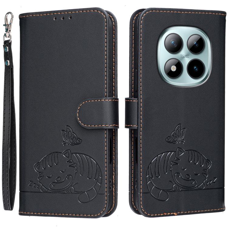 Cat Butterfly Embossed RFID Vegan Leather Phone Case with Strap, For Redmi 15a 5G, For Redmi A7 Pro 4G 171mm, For Redmi Turbo 5 Max / Poco X8 Pro Max 5G, For Redmi Turbo 5 / Poco X8 Pro 5G, For Redmi K90 ProMax / Poco F8 Ultra                          ...