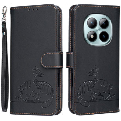 Cat Butterfly Embossed RFID Vegan Leather Phone Case with Strap, For Redmi 15a 5G, For Redmi A7 Pro 4G 171mm, For Redmi Turbo 5 Max / Poco X8 Pro Max 5G, For Redmi Turbo 5 / Poco X8 Pro 5G, For Redmi K90 ProMax / Poco F8 Ultra                          ...