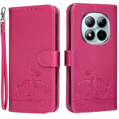 Cat Butterfly Embossed RFID Vegan Leather Phone Case with Strap, For Redmi 15a 5G, For Redmi A7 Pro 4G 171mm, For Redmi Turbo 5 Max / Poco X8 Pro Max 5G, For Redmi Turbo 5 / Poco X8 Pro 5G, For Redmi K90 ProMax / Poco F8 Ultra                          ...