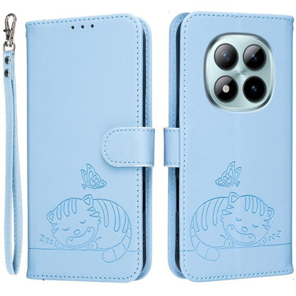 Cat Butterfly Embossed RFID Vegan Leather Phone Case with Strap, For Redmi 15a 5G, For Redmi A7 Pro 4G 171mm, For Redmi Turbo 5 Max / Poco X8 Pro Max 5G, For Redmi Turbo 5 / Poco X8 Pro 5G, For Redmi K90 ProMax / Poco F8 Ultra                          ...