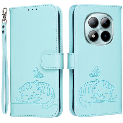Cat Butterfly Embossed RFID Vegan Leather Phone Case with Strap, For Redmi 15a 5G, For Redmi A7 Pro 4G 171mm, For Redmi Turbo 5 Max / Poco X8 Pro Max 5G, For Redmi Turbo 5 / Poco X8 Pro 5G, For Redmi K90 ProMax / Poco F8 Ultra                          ...