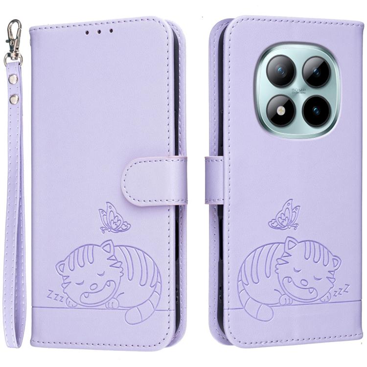 Cat Butterfly Embossed RFID Vegan Leather Phone Case with Strap, For Redmi 15a 5G, For Redmi A7 Pro 4G 171mm, For Redmi Turbo 5 Max / Poco X8 Pro Max 5G, For Redmi Turbo 5 / Poco X8 Pro 5G, For Redmi K90 ProMax / Poco F8 Ultra                          ...