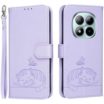 Cat Butterfly Embossed RFID Vegan Leather Phone Case with Strap, For Redmi 15a 5G, For Redmi A7 Pro 4G 171mm, For Redmi Turbo 5 Max / Poco X8 Pro Max 5G, For Redmi Turbo 5 / Poco X8 Pro 5G, For Redmi K90 ProMax / Poco F8 Ultra                          ...