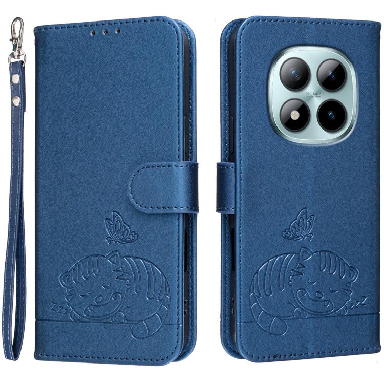 Cat Butterfly Embossed RFID Vegan Leather Phone Case with Strap, For Redmi 15a 5G, For Redmi A7 Pro 4G 171mm, For Redmi Turbo 5 Max / Poco X8 Pro Max 5G, For Redmi Turbo 5 / Poco X8 Pro 5G, For Redmi K90 ProMax / Poco F8 Ultra                          ...