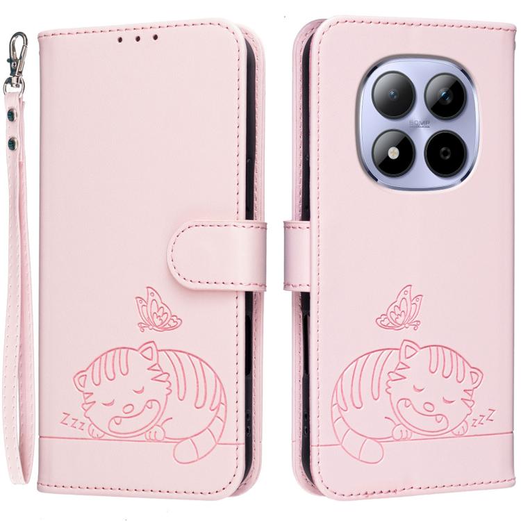 Cat Butterfly Embossed RFID Vegan Leather Phone Case with Strap, For Redmi 15a 5G, For Redmi A7 Pro 4G 171mm, For Redmi Turbo 5 Max / Poco X8 Pro Max 5G, For Redmi Turbo 5 / Poco X8 Pro 5G, For Redmi K90 ProMax / Poco F8 Ultra                          ...