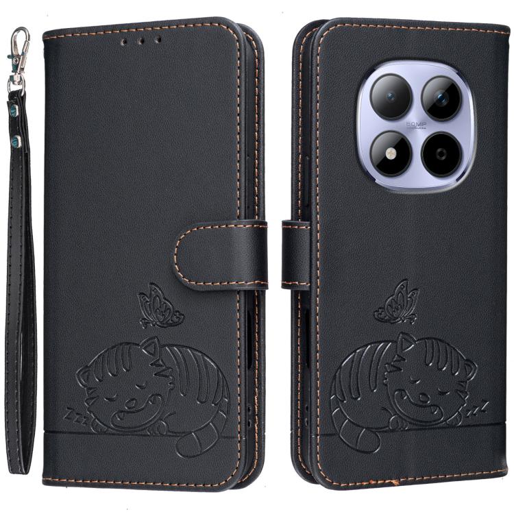 Cat Butterfly Embossed RFID Vegan Leather Phone Case with Strap, For Redmi 15a 5G, For Redmi A7 Pro 4G 171mm, For Redmi Turbo 5 Max / Poco X8 Pro Max 5G, For Redmi Turbo 5 / Poco X8 Pro 5G, For Redmi K90 ProMax / Poco F8 Ultra                          ...
