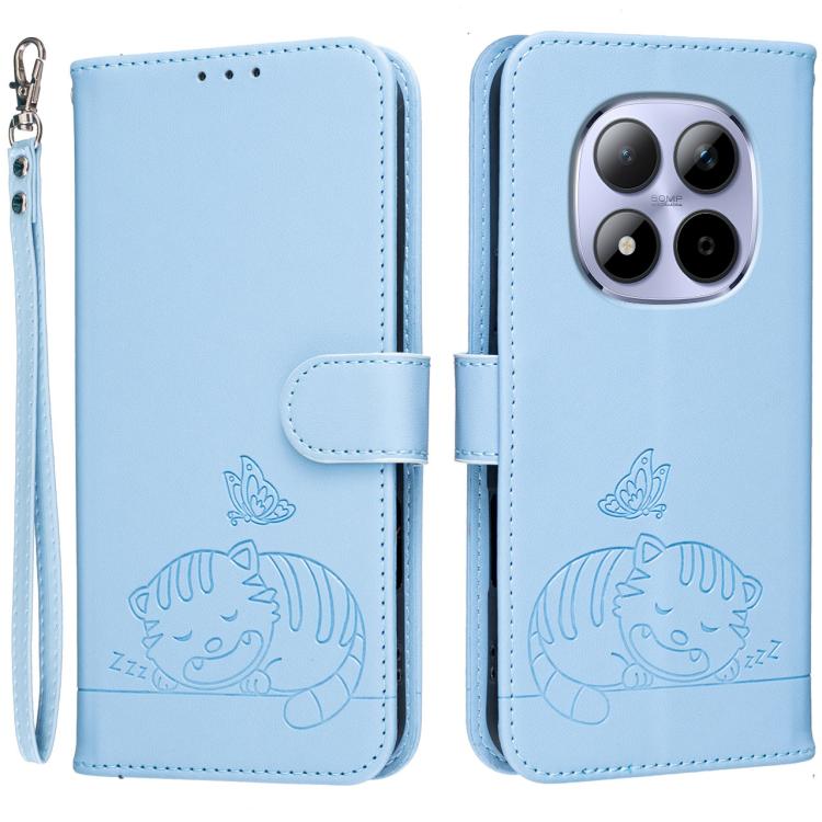 Cat Butterfly Embossed RFID Vegan Leather Phone Case with Strap, For Redmi 15a 5G, For Redmi A7 Pro 4G 171mm, For Redmi Turbo 5 Max / Poco X8 Pro Max 5G, For Redmi Turbo 5 / Poco X8 Pro 5G, For Redmi K90 ProMax / Poco F8 Ultra                          ...