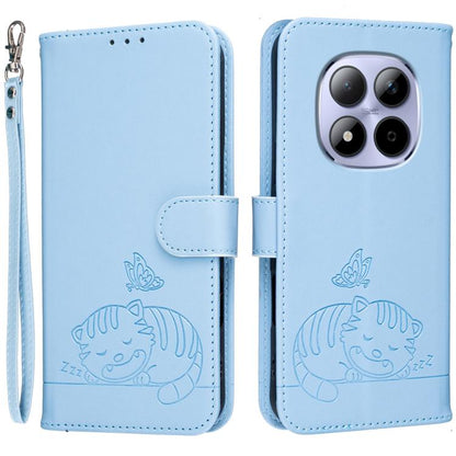 Cat Butterfly Embossed RFID Vegan Leather Phone Case with Strap, For Redmi 15a 5G, For Redmi A7 Pro 4G 171mm, For Redmi Turbo 5 Max / Poco X8 Pro Max 5G, For Redmi Turbo 5 / Poco X8 Pro 5G, For Redmi K90 ProMax / Poco F8 Ultra                          ...