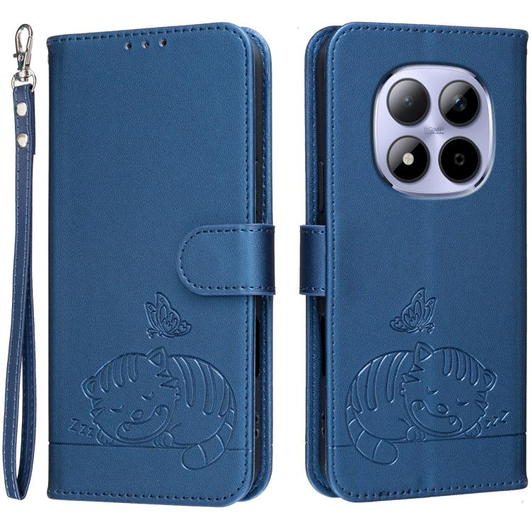 Cat Butterfly Embossed RFID Vegan Leather Phone Case with Strap, For Redmi 15a 5G, For Redmi A7 Pro 4G 171mm, For Redmi Turbo 5 Max / Poco X8 Pro Max 5G, For Redmi Turbo 5 / Poco X8 Pro 5G, For Redmi K90 ProMax / Poco F8 Ultra                          ...
