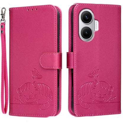 Cat Butterfly Embossed RFID Vegan Leather Phone Case with Strap, For Redmi 15C 5G / 4G Global 171mm, For Redmi 15C 5G / 4G EU 173mm, For Redmi A5 4G 173.3mm, For Redmi A5 4G 171.7mm, For Redmi Note 14 4G 164.84mm, For Redmi Turbo 4 Pro, For Redmi Turbo...