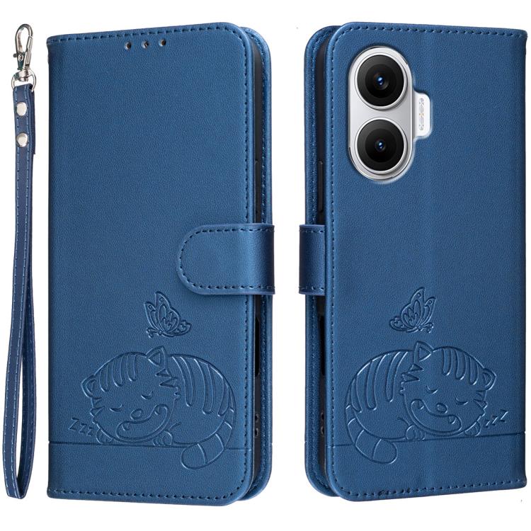 Cat Butterfly Embossed RFID Vegan Leather Phone Case with Strap, For Redmi 15C 5G / 4G Global 171mm, For Redmi 15C 5G / 4G EU 173mm, For Redmi A5 4G 173.3mm, For Redmi A5 4G 171.7mm, For Redmi Note 14 4G 164.84mm, For Redmi Turbo 4 Pro, For Redmi Turbo...