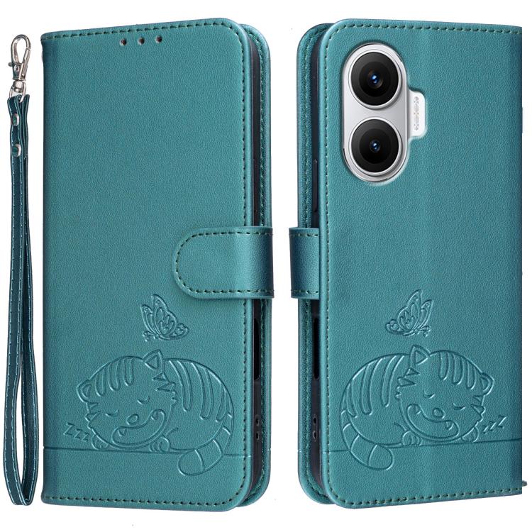 Cat Butterfly Embossed RFID Vegan Leather Phone Case with Strap, For Redmi 15C 5G / 4G Global 171mm, For Redmi 15C 5G / 4G EU 173mm, For Redmi A5 4G 173.3mm, For Redmi A5 4G 171.7mm, For Redmi Note 14 4G 164.84mm, For Redmi Turbo 4 Pro, For Redmi Turbo...