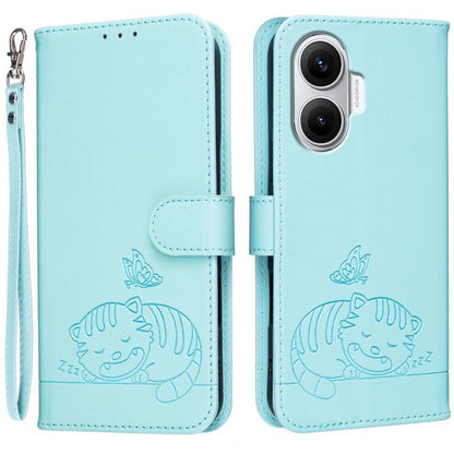 Cat Butterfly Embossed RFID Vegan Leather Phone Case with Strap, For Redmi 15C 5G / 4G Global 171mm, For Redmi 15C 5G / 4G EU 173mm, For Redmi A5 4G 173.3mm, For Redmi A5 4G 171.7mm, For Redmi Note 14 4G 164.84mm, For Redmi Turbo 4 Pro, For Redmi Turbo...