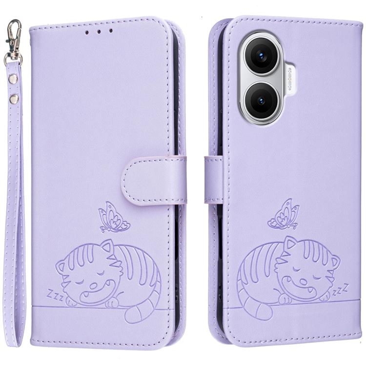 Cat Butterfly Embossed RFID Vegan Leather Phone Case with Strap, For Redmi 15C 5G / 4G Global 171mm, For Redmi 15C 5G / 4G EU 173mm, For Redmi A5 4G 173.3mm, For Redmi A5 4G 171.7mm, For Redmi Note 14 4G 164.84mm, For Redmi Turbo 4 Pro, For Redmi Turbo...