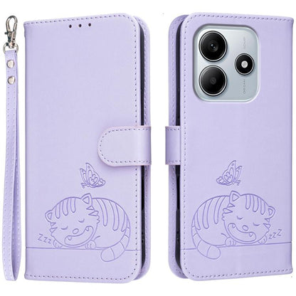 Cat Butterfly Embossed RFID Vegan Leather Phone Case with Strap, For Redmi 15C 5G / 4G Global 171mm, For Redmi 15C 5G / 4G EU 173mm, For Redmi A5 4G 173.3mm, For Redmi A5 4G 171.7mm, For Redmi Note 14 4G 164.84mm, For Redmi Turbo 4 Pro, For Redmi Turbo...