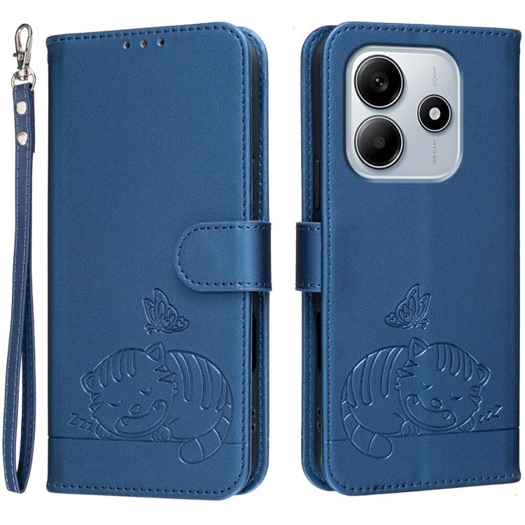 Cat Butterfly Embossed RFID Vegan Leather Phone Case with Strap, For Redmi 15C 5G / 4G Global 171mm, For Redmi 15C 5G / 4G EU 173mm, For Redmi A5 4G 173.3mm, For Redmi A5 4G 171.7mm, For Redmi Note 14 4G 164.84mm, For Redmi Turbo 4 Pro, For Redmi Turbo...