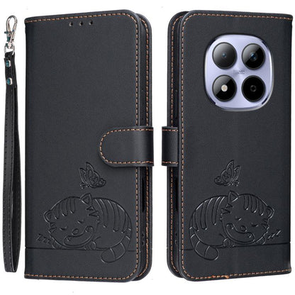 Cat Butterfly Embossed RFID Vegan Leather Phone Case with Strap, For Redmi 15a 5G, For Redmi A7 Pro 4G 171mm, For Redmi Turbo 5 Max / Poco X8 Pro Max 5G, For Redmi Turbo 5 / Poco X8 Pro 5G, For Redmi K90 ProMax / Poco F8 Ultra                          ...