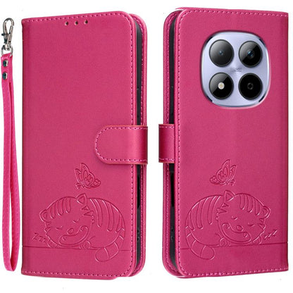 Cat Butterfly Embossed RFID Vegan Leather Phone Case with Strap, For Redmi 15a 5G, For Redmi A7 Pro 4G 171mm, For Redmi Turbo 5 Max / Poco X8 Pro Max 5G, For Redmi Turbo 5 / Poco X8 Pro 5G, For Redmi K90 ProMax / Poco F8 Ultra                          ...