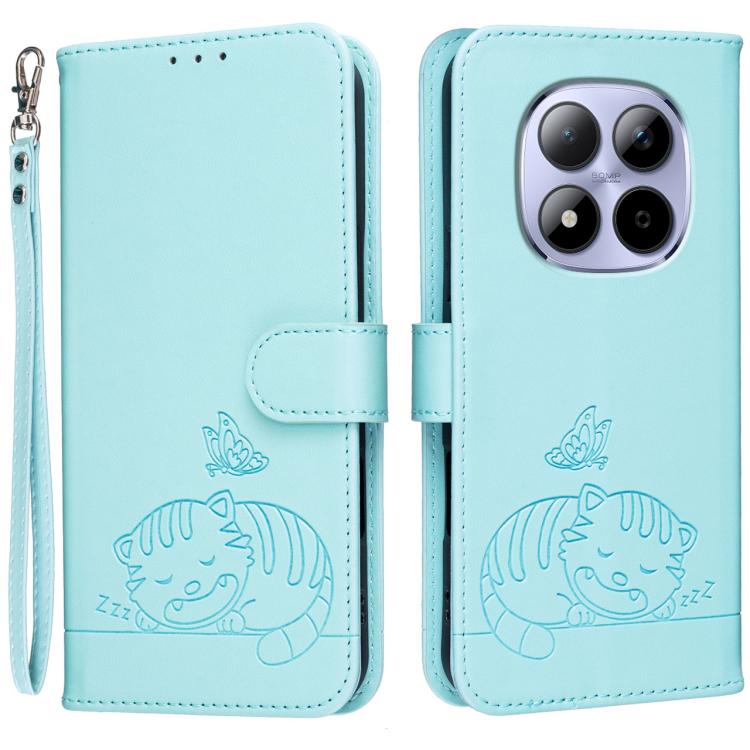 Cat Butterfly Embossed RFID Vegan Leather Phone Case with Strap, For Redmi 15a 5G, For Redmi A7 Pro 4G 171mm, For Redmi Turbo 5 Max / Poco X8 Pro Max 5G, For Redmi Turbo 5 / Poco X8 Pro 5G, For Redmi K90 ProMax / Poco F8 Ultra                          ...