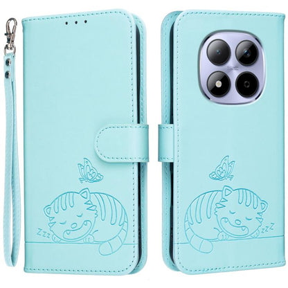 Cat Butterfly Embossed RFID Vegan Leather Phone Case with Strap, For Redmi 15a 5G, For Redmi A7 Pro 4G 171mm, For Redmi Turbo 5 Max / Poco X8 Pro Max 5G, For Redmi Turbo 5 / Poco X8 Pro 5G, For Redmi K90 ProMax / Poco F8 Ultra                          ...