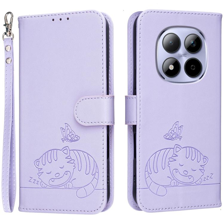 Cat Butterfly Embossed RFID Vegan Leather Phone Case with Strap, For Redmi 15a 5G, For Redmi A7 Pro 4G 171mm, For Redmi Turbo 5 Max / Poco X8 Pro Max 5G, For Redmi Turbo 5 / Poco X8 Pro 5G, For Redmi K90 ProMax / Poco F8 Ultra                          ...