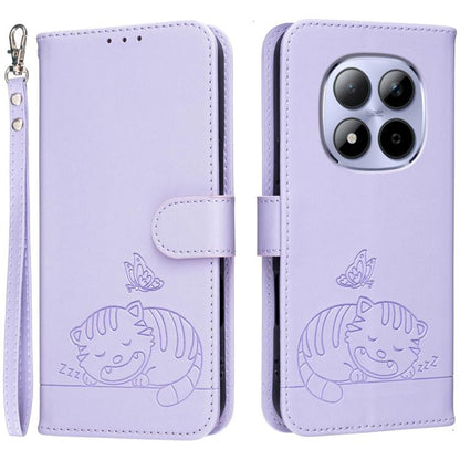 Cat Butterfly Embossed RFID Vegan Leather Phone Case with Strap, For Redmi 15a 5G, For Redmi A7 Pro 4G 171mm, For Redmi Turbo 5 Max / Poco X8 Pro Max 5G, For Redmi Turbo 5 / Poco X8 Pro 5G, For Redmi K90 ProMax / Poco F8 Ultra                          ...