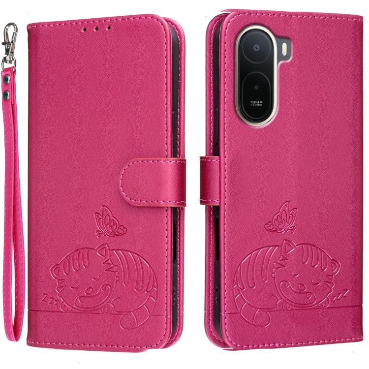 Cat Butterfly Embossed RFID Vegan Leather Phone Case with Strap, For Redmi 15a 5G, For Redmi A7 Pro 4G 171mm, For Redmi Turbo 5 Max / Poco X8 Pro Max 5G, For Redmi Turbo 5 / Poco X8 Pro 5G, For Redmi K90 ProMax / Poco F8 Ultra                          ...