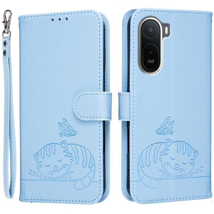 Cat Butterfly Embossed RFID Vegan Leather Phone Case with Strap, For Redmi 15a 5G, For Redmi A7 Pro 4G 171mm, For Redmi Turbo 5 Max / Poco X8 Pro Max 5G, For Redmi Turbo 5 / Poco X8 Pro 5G, For Redmi K90 ProMax / Poco F8 Ultra                          ...