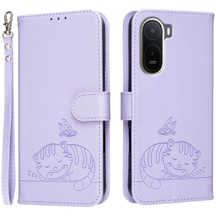 Cat Butterfly Embossed RFID Vegan Leather Phone Case with Strap, For Redmi 15a 5G, For Redmi A7 Pro 4G 171mm, For Redmi Turbo 5 Max / Poco X8 Pro Max 5G, For Redmi Turbo 5 / Poco X8 Pro 5G, For Redmi K90 ProMax / Poco F8 Ultra                          ...