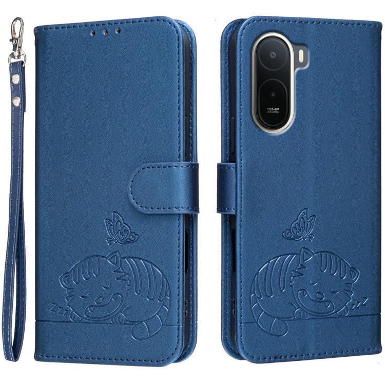 Cat Butterfly Embossed RFID Vegan Leather Phone Case with Strap, For Redmi 15a 5G, For Redmi A7 Pro 4G 171mm, For Redmi Turbo 5 Max / Poco X8 Pro Max 5G, For Redmi Turbo 5 / Poco X8 Pro 5G, For Redmi K90 ProMax / Poco F8 Ultra                          ...