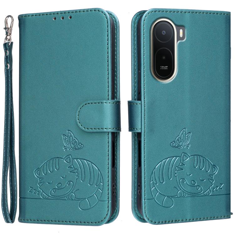 Cat Butterfly Embossed RFID Vegan Leather Phone Case with Strap, For Redmi 15a 5G, For Redmi A7 Pro 4G 171mm, For Redmi Turbo 5 Max / Poco X8 Pro Max 5G, For Redmi Turbo 5 / Poco X8 Pro 5G, For Redmi K90 ProMax / Poco F8 Ultra                          ...