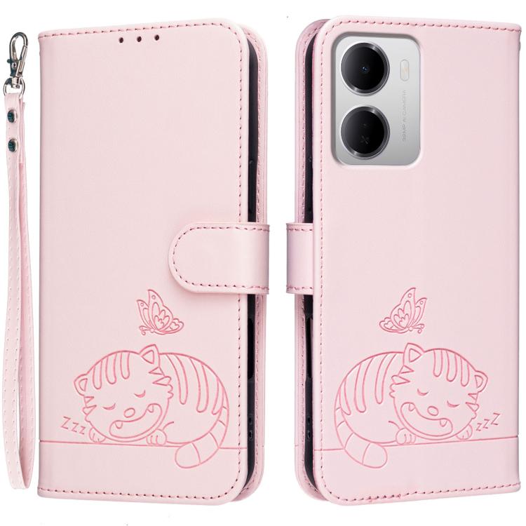 Cat Butterfly Embossed RFID Vegan Leather Phone Case with Strap, For Redmi 15a 5G, For Redmi A7 Pro 4G 171mm, For Redmi Turbo 5 Max / Poco X8 Pro Max 5G, For Redmi Turbo 5 / Poco X8 Pro 5G, For Redmi K90 ProMax / Poco F8 Ultra                          ...