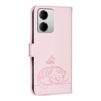 Cat Butterfly Embossed RFID Vegan Leather Phone Case with Strap, For Redmi 15a 5G, For Redmi A7 Pro 4G 171mm, For Redmi Turbo 5 Max / Poco X8 Pro Max 5G, For Redmi Turbo 5 / Poco X8 Pro 5G, For Redmi K90 ProMax / Poco F8 Ultra                          ...
