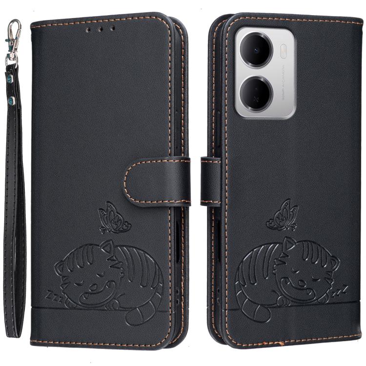 Cat Butterfly Embossed RFID Vegan Leather Phone Case with Strap, For Redmi 15a 5G, For Redmi A7 Pro 4G 171mm, For Redmi Turbo 5 Max / Poco X8 Pro Max 5G, For Redmi Turbo 5 / Poco X8 Pro 5G, For Redmi K90 ProMax / Poco F8 Ultra                          ...