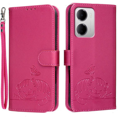 Cat Butterfly Embossed RFID Vegan Leather Phone Case with Strap, For Redmi 15a 5G, For Redmi A7 Pro 4G 171mm, For Redmi Turbo 5 Max / Poco X8 Pro Max 5G, For Redmi Turbo 5 / Poco X8 Pro 5G, For Redmi K90 ProMax / Poco F8 Ultra                          ...