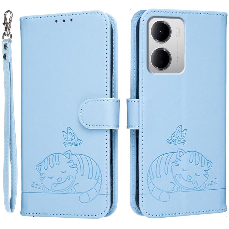 Cat Butterfly Embossed RFID Vegan Leather Phone Case with Strap, For Redmi 15a 5G, For Redmi A7 Pro 4G 171mm, For Redmi Turbo 5 Max / Poco X8 Pro Max 5G, For Redmi Turbo 5 / Poco X8 Pro 5G, For Redmi K90 ProMax / Poco F8 Ultra                          ...