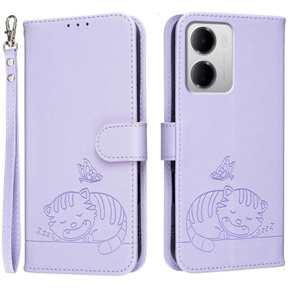Cat Butterfly Embossed RFID Vegan Leather Phone Case with Strap, For Redmi 15a 5G, For Redmi A7 Pro 4G 171mm, For Redmi Turbo 5 Max / Poco X8 Pro Max 5G, For Redmi Turbo 5 / Poco X8 Pro 5G, For Redmi K90 ProMax / Poco F8 Ultra                          ...