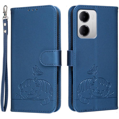 Cat Butterfly Embossed RFID Vegan Leather Phone Case with Strap, For Redmi 15a 5G, For Redmi A7 Pro 4G 171mm, For Redmi Turbo 5 Max / Poco X8 Pro Max 5G, For Redmi Turbo 5 / Poco X8 Pro 5G, For Redmi K90 ProMax / Poco F8 Ultra                          ...