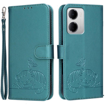 Cat Butterfly Embossed RFID Vegan Leather Phone Case with Strap, For Redmi 15a 5G, For Redmi A7 Pro 4G 171mm, For Redmi Turbo 5 Max / Poco X8 Pro Max 5G, For Redmi Turbo 5 / Poco X8 Pro 5G, For Redmi K90 ProMax / Poco F8 Ultra                          ...