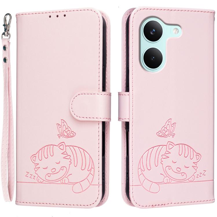 Cat Butterfly Embossed RFID Vegan Leather Phone Case with Strap, For Redmi 15a 5G, For Redmi A7 Pro 4G 171mm, For Redmi Turbo 5 Max / Poco X8 Pro Max 5G, For Redmi Turbo 5 / Poco X8 Pro 5G, For Redmi K90 ProMax / Poco F8 Ultra                          ...