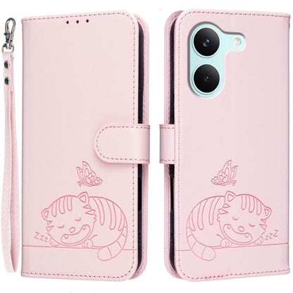 Cat Butterfly Embossed RFID Vegan Leather Phone Case with Strap, For Redmi 15a 5G, For Redmi A7 Pro 4G 171mm, For Redmi Turbo 5 Max / Poco X8 Pro Max 5G, For Redmi Turbo 5 / Poco X8 Pro 5G, For Redmi K90 ProMax / Poco F8 Ultra                          ...