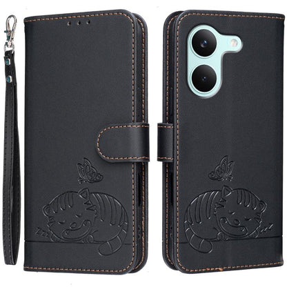 Cat Butterfly Embossed RFID Vegan Leather Phone Case with Strap, For Redmi 15a 5G, For Redmi A7 Pro 4G 171mm, For Redmi Turbo 5 Max / Poco X8 Pro Max 5G, For Redmi Turbo 5 / Poco X8 Pro 5G, For Redmi K90 ProMax / Poco F8 Ultra                          ...