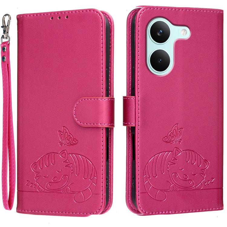 Cat Butterfly Embossed RFID Vegan Leather Phone Case with Strap, For Redmi 15a 5G, For Redmi A7 Pro 4G 171mm, For Redmi Turbo 5 Max / Poco X8 Pro Max 5G, For Redmi Turbo 5 / Poco X8 Pro 5G, For Redmi K90 ProMax / Poco F8 Ultra                          ...