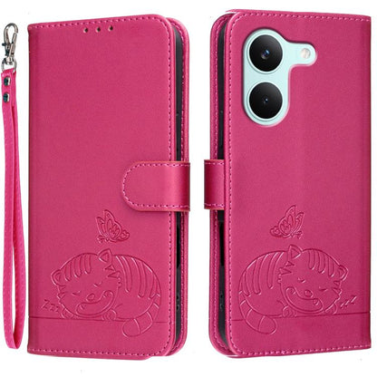 Cat Butterfly Embossed RFID Vegan Leather Phone Case with Strap, For Redmi 15a 5G, For Redmi A7 Pro 4G 171mm, For Redmi Turbo 5 Max / Poco X8 Pro Max 5G, For Redmi Turbo 5 / Poco X8 Pro 5G, For Redmi K90 ProMax / Poco F8 Ultra                          ...