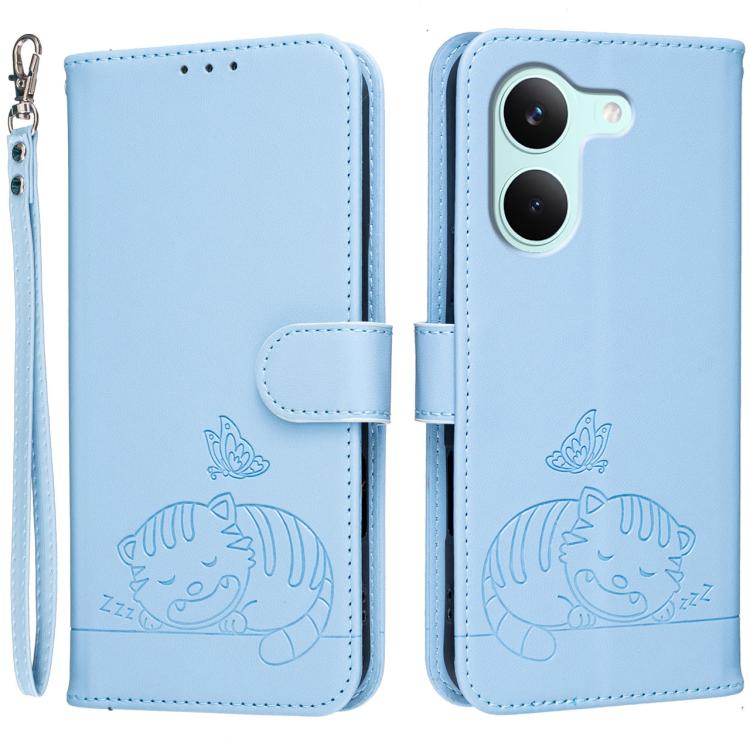 Cat Butterfly Embossed RFID Vegan Leather Phone Case with Strap, For Redmi 15a 5G, For Redmi A7 Pro 4G 171mm, For Redmi Turbo 5 Max / Poco X8 Pro Max 5G, For Redmi Turbo 5 / Poco X8 Pro 5G, For Redmi K90 ProMax / Poco F8 Ultra                          ...